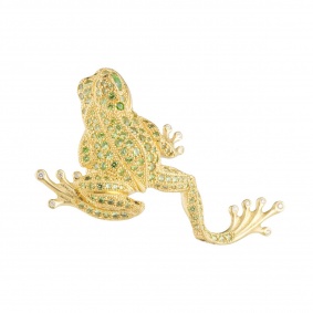 Yellow Gold Diamond and Peridot Frog Brooch